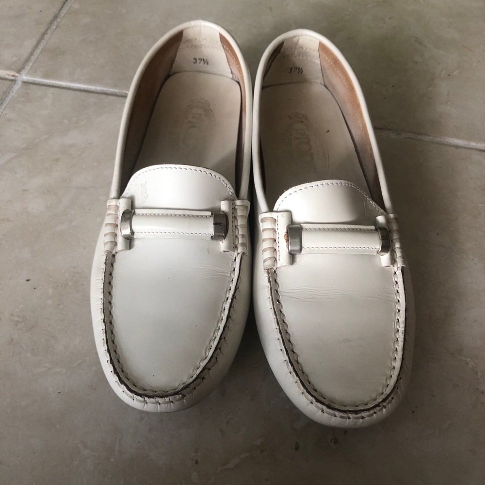 Tods White Leather Loafers